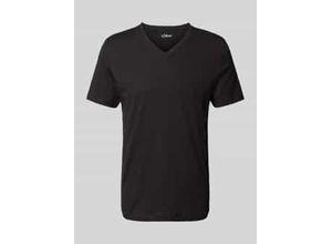 4099976670313 - Regular Fit T-Shirt aus reiner Baumwolle mit V-Ausschnitt