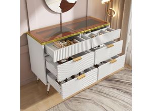 4161280777566 - Bernsteinfarbenes Kommoden-Sideboard aus Glas Kommode mit 6 Schubladen unterteilte Fächer kippsicher Hochschrank für Schlafzimmer und alle