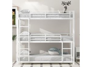 4171280146033 - Okwish - Metallbett mit Bettgestell 90x200cm Etagenbett Eisenbett Dreifach-Etagenbett für Kinder Jugendliche und Erwachsene weiß