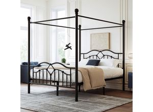 4181280781851 - Metallbett Himmelbett gewelltes Kopfteil französisches minimalistisches Design Jugendliche und Erwachsene flache Betten Metall Schwarz 140 x