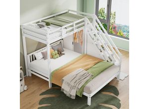 4191280139101 - Okwish - Etagenbett mit Kleiderschrank 90200cm+140200cm multifunktionales Kinderbett Kinder-Etagenbett mit Stauraumtreppe großer Stauraum ohne