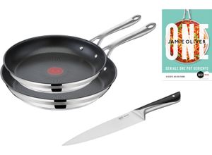 4210101537732 - Pfannen-Set Jamie Oliver Cook Smart E310S2_K2670155ONE Edelstahl 18 10 (Set je 1 Pfanne 24 und 28 cm 1 Kochmesser) stilvolle Edelstahl-Pfannen Ø 24 28 cm inkl Kochmesser Rezeptbuch silberfarben