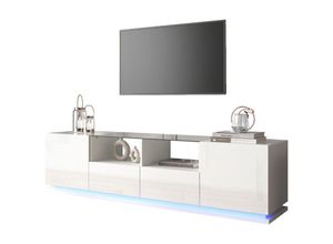 4211280786652 - Redom - Glänzendes TV-Möbel mit Glasböden zwei Schubladen und zwei Türen Lowboard mit mehrfarbigen LED-Lichteffekten