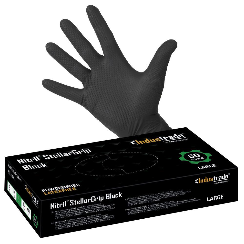 4250016484141 - unisex Einmalhandschuhe Nitril StellarGrip Black schwarz Größe M 4250016484141 Industrade 50 Stück