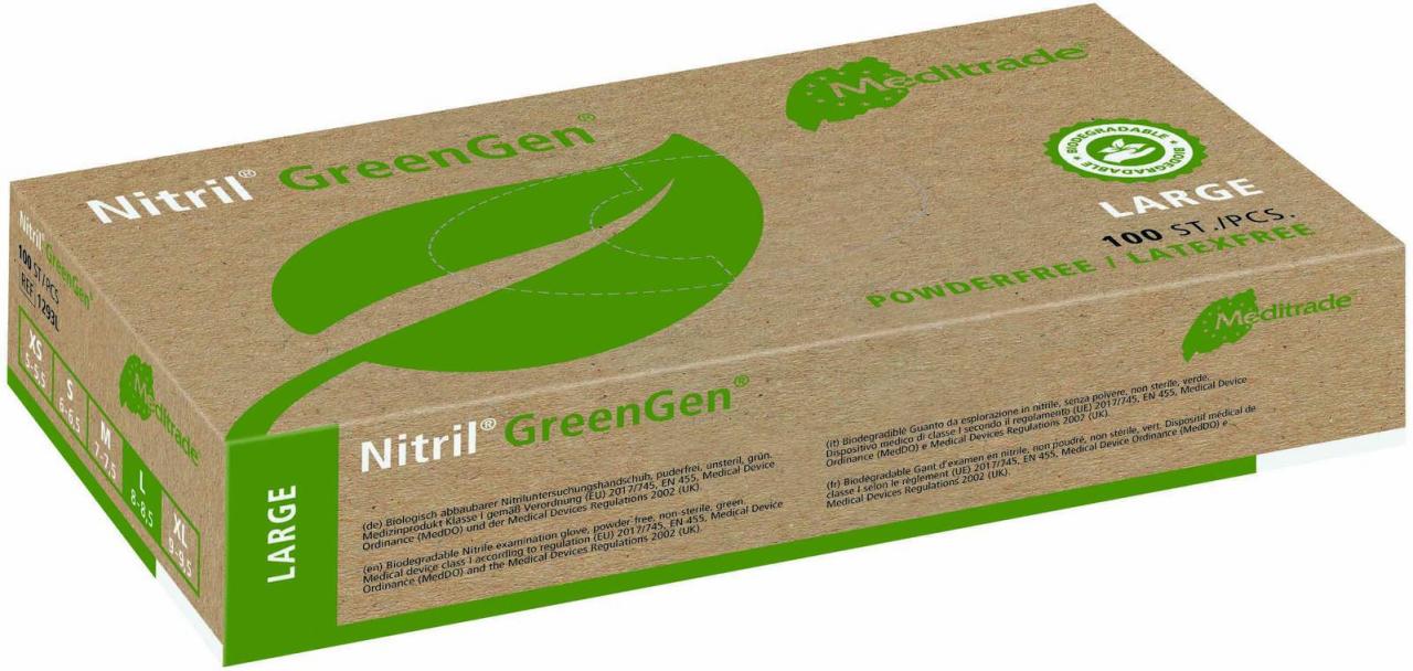 4250016484493 - Einweghandschuhe Nitril GreenGen 1293L lebensmittelecht grün Größe L   9 Nitril 4250016484493 100 Stück