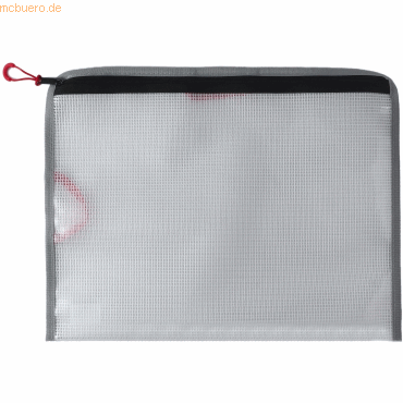 4250037430875 - Reißverschlussbeutel FolderSys Bungee-Bag A4 020 mm Kordel Bordierband Schlaufen B 355 x H 275 mm PVC-freie Folie transparent-rot-grau-schwarz