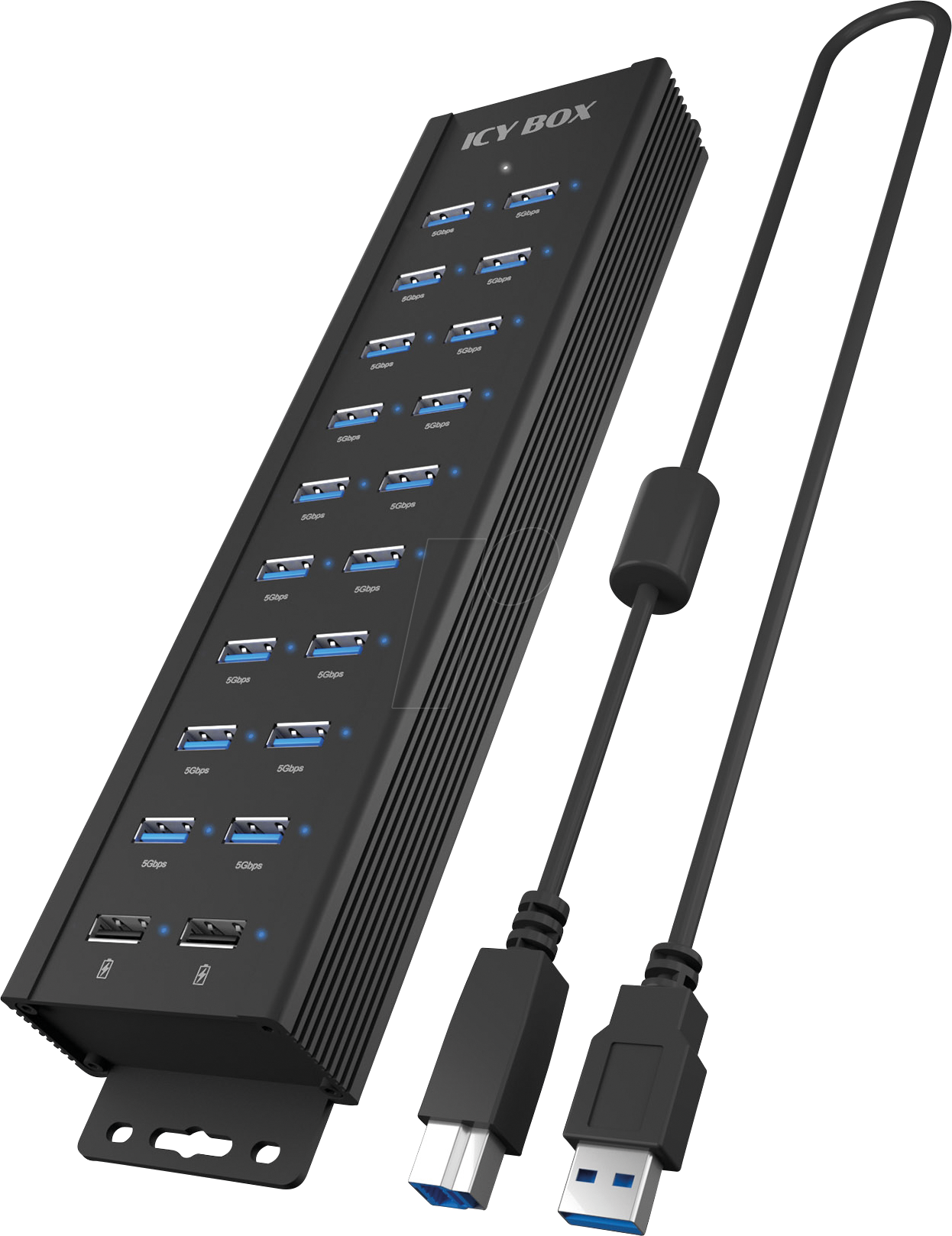 4250078174080 - ICY IB-HUB1720U3 - USB 30 Hub 18x USB-A 2x USB-A Ladeport