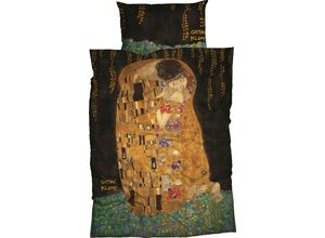 4250090655390 - Bettwäsche GOEBEL Kuss Gr B L 135 cm x 200 cm (1 St) B L 80 cm x 80 cm (1 St) Satin schwarz Satin-Bettwäsche mit Klimt Gemälde