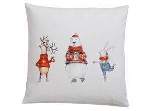 4250090659930 - Kissenhüllen Funny animals Weihnachtsdeko Kissenbezüge Gr B L 40 cm x 40 cm 2 St Baumwolle bunt (weiß bunt) Kissenbezüge