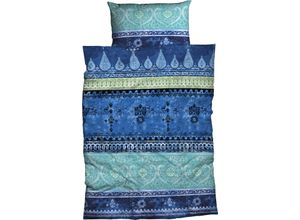 4250090667454 - Bettwäsche Indi Gr B L 135 cm x 200 cm 1 St 1 St Biber B L 80 cm x 80 cm blau (waterblue) romantisch orientalisch weich und gemütlich