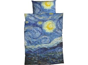 4250090668789 - Bettwäsche GOEBEL Starry Night Gr B L 135 cm x 200 cm (1 St) B L 80 cm x 80 cm (1 St) Satin blau (moonlight blau) Satin-Bettwäsche geniales Design von Vincent van Gogh