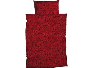 4250090669540 - Bettwäsche Red Rose Gr B L 155 cm x 220 cm (1 St) B L 80 cm x 80 cm (1 St) Satin rot Satin-Bettwäsche romantische rote Rosen