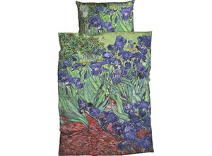 4250090670904 - Bettwäsche GOEBEL Iris Gr B L 155 cm x 220 cm (1 St) B L 80 cm x 80 cm (1 St) Satin blau Satin-Bettwäsche sommerlich außergewöhnlich