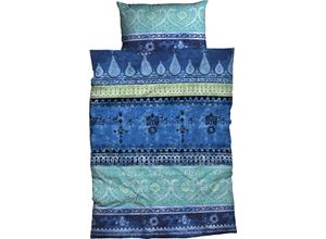 4250090672038 - Bettwäsche Indi Gr B L 135 cm x 200 cm 1 St 1 St Biber B L 40 cm x 80 cm blau (blautürkis) romantisch orientalisch weich und gemütlich