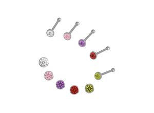 4250165334212 - Nasenpiercing-Set FIRETTI Multipack Schmuck Geschenk Silber 925 Piercing Nasenstecker Piercings bunt (silberfarben rosa lila rot grün weiß grün) mit Zirkonia (synth)