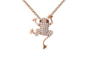 4250165339040 - Kette mit Anhänger FIRETTI Schmuck Geschenk Silber 925 Halsschmuck Halskette Ankerkette Frosch Halsketten Gr Silber 925 (Sterlingsilber) Länge 45 cm rosegold (roségoldfarben weiß rot) Damen Ketten mit Anhänger Made in Germany - Zirkonia (synth)