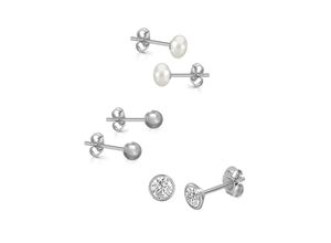 4250165343979 - Ohrstecker-Set FIRETTI Multipack Schmuck Geschenk Perlohrstecker Kugelohrstecker Glitzerstein Ohrringe Gr Silber 925 (Sterlingsilber)-Perlen weiß (silberfarben kristallweiß weiß kristallweiß) Made in Germany - mit Zirkonia (synth) Süßwasserzuchtperle