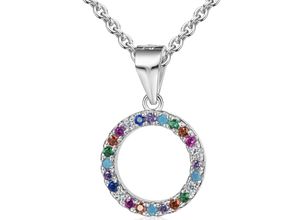 4250165344273 - Kette mit Anhänger FIRETTI Schmuck Geschenk Silber 925 Halsschmuck Halskette Regenbogen Halsketten Gr Silber 925 (Sterlingsilber) Länge 45 cm Breite 11 mm bunt (silberfarben türkis grün orange rot kristallweiß) Damen Made in Germany - mit Zirkonia (synth)