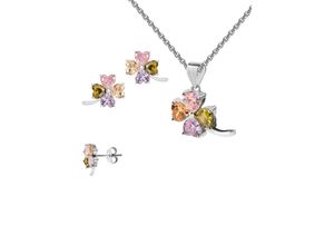 4250165347724 - Ohrring und Ketten Set FIRETTI Multipack Schmuck Geschenk Silber 925 Halskette Ohrstecker Regenbogen Schmuck-Sets bunt (silberfarben amethyst peridot pink orange orange) Damen Brautschmuck Made in Germany - mit Zirkonia (synth)