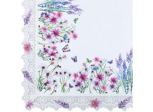 4250225826008 - Mitteldecke mit Spitze ca 80 x 80 cm - Lavendel Blumen Lila Schmetterlinge