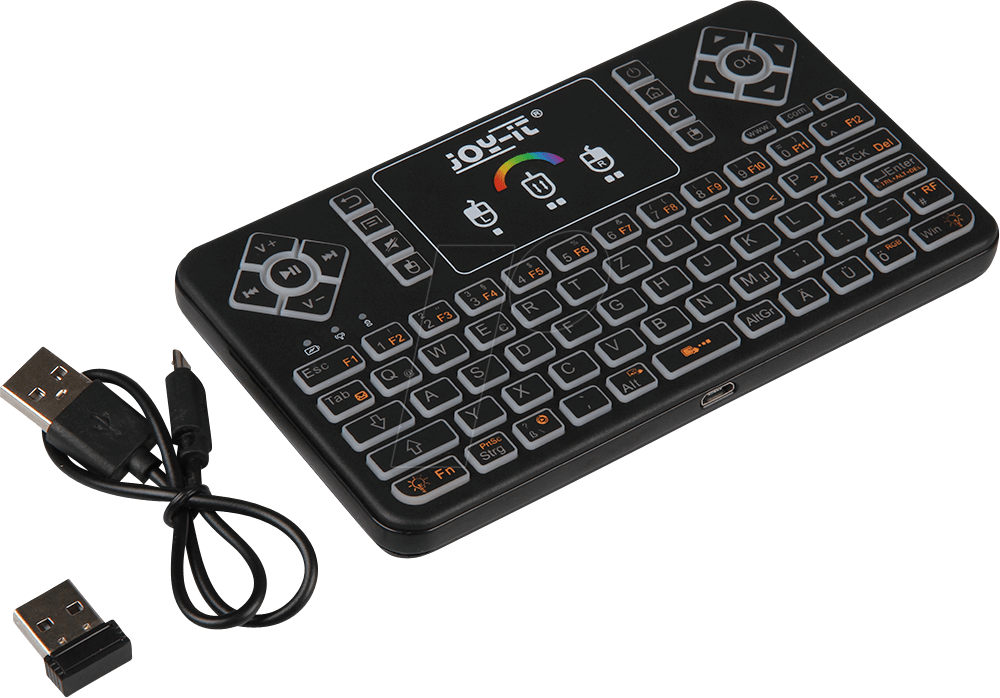 4250236817347 - Joy-IT Mini Wireless-Tastatur mit integriertem Maus-Touchpad und RGB-Beleuchtung 24 GHz QWERTZ