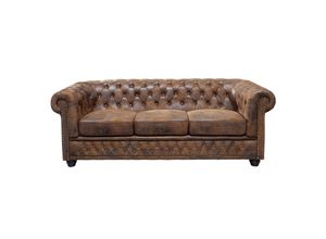 4250243532400 - riess-ambiente 3er Sofa CHESTERFIELD - 205cm antik braun mit Knopfheftung und Federkern