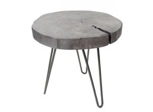 4250243587202 - riess-ambiente Beistelltisch GOA - 45cm grau Akazie Massivholz Baumscheibe Hairpin Legs Metall rund