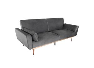 4250243590073 - riess-ambiente Schlafsofa BELLEZZA - Retro 210cm grau Samt 3-Sitzer Couch inkl Kissen