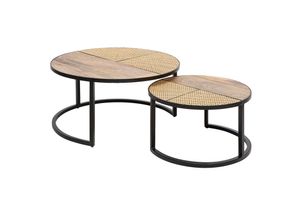 4250243592190 - riess-ambiente Couchtisch VIENNA LOUNGE - 2er Set 70cm rund Mangoholz massiv Wiener Geflecht Metall schwarz