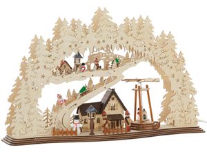 4250244520413 - Schwibbogen HOME AFFAIRE Forsthaus Weihnachtsdeko Schwibbögen Gr B H T 57 cm x 37 cm x 13 cm beige (natur) mit bewegter Pyramide