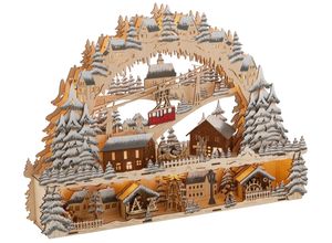 4250244525364 - Schwibbogen MY HOME Podest und Seilbahn Skihütte Weihnachsmarkt Weihnachtsdeko Schwibbögen Gr B H T 64 cm x 44 cm x 85 cm bunt (natur grün braun rot) Schwibbögen Weihnachtspyramiden Breite ca 64 cm