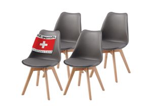 4250263737939 - Albatros Esszimmerstühle 4er Set AARHUS Grau - Beine aus Buche Massiv-Holz Skandinavisches Retro-Design bequemer Schalenstuhl - Eleganter Küchenstuhl Stuhl Esszimmer für Esstisch