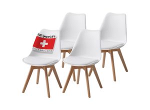 4250263737960 - Esszimmerstühle 4er Set AARHUS Weiss - Beine aus Buche Massiv-Holz Skandinavisches Retro-Design bequemer Schalenstuhl - Eleganter Küchenstuhl Stuhl Esszimmer für Esstisch