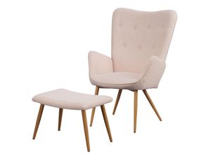 4250263741608 - Albatros Ohrensessel mit Hocker Oxford Beige - Gemütlicher Bezug in Felloptik Vintage und Stilvoll - SGS geprüfter Lesesessel oder Relaxsessel mit Hocker - optimal als Sessel Wohnzimmer