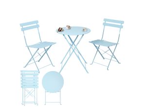 4250263742780 - Albatros Bistroset 3-teilig Blau – Bistrotisch mit 2 Stühlen – klappbare Stühle und Tisch aus robustem Metall – optimal als Balkonmöbel Set oder Gartenmöbel in modernem Design