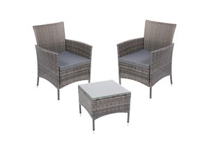 4250263742834 - Albatros Balkonmöbel Set 3 teilig Rattan Polyrattan 2 Sessel mit Tisch Lounge Set Balkon Gartenlounge Gartenmöbel Sitzgruppe mit Kissen und Glastisch für Garten Terrasse Outdoor