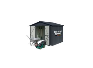 4250263781840 - Albatros Profi Gerätehaus XL – verzinktes Metall in Anthrazit (RAL 7016) 259x189x192cm 94m³ Inkl Schloss & Werkzeughaken wetterfest