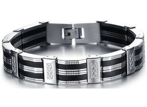 4250269328063 - Armband FIRETTI Schmuck Geschenk Armschmuck Armkette Gliederarmband Armbänder Gr Edelstahl-Silikon silberfarben (silberfarben schwarz) Herren Armkette Edelstahlarmband Armschmuck