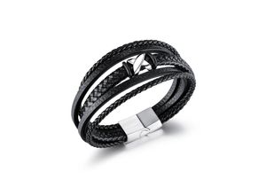 4250269360469 - Armband FIRETTI Schmuck Geschenk Armschmuck Armkette Kreuz Armbänder Gr Edelstahl-Lederimitat-Kautschuk schwarz (edelstahlfarben schwarz) Herren