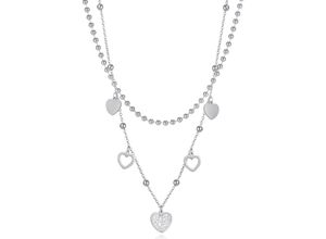 4250269362890 - Kette mit Anhänger FIRETTI Schmuck Geschenk Hearts Charm Halsketten Gr Edelstahl Länge 46 cm weiß (edelstahlfarben weiß kristallweiß) Damen mit Zirkonia (synth)