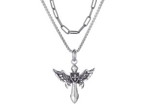 4250269363903 - Kette mit Anhänger FIRETTI Schmuck Geschenk Wings Halsketten Gr Edelstahl Länge 45 cm schwarz (edelstahlfarben schwarz) Damen