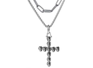 4250269363996 - Kette mit Anhänger FIRETTI Schmuck Geschenk Skull Cross Halsketten Gr Edelstahl Länge 45 cm schwarz (edelstahlfarben schwarz) Damen