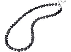 4250269366584 - Perlenkette KINGKA Schmuck Geschenk Edelstahl Halsschmuck Halskette OLN-682SBK-AGTQ Halsketten Gr Edelstahl-Perlen Länge 55 cm schwarz (edelstahlfarben schwarzschwarz grau) Damen Perlenketten mit Obsidian - Muschelperle