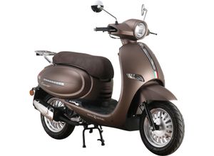 4250274103310 - Mofaroller ALPHA MOTORS Cappucino 50 ccm 25 km h EURO 5 mattbraun Motorroller & Mofas braun (braun braun) Mofas LED-Leiste vorne und hinten mit USB-Anschluss Lenkerschloss