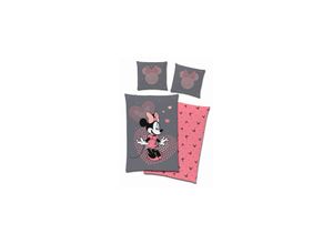 4250282974872 - Tex Idea Lizenz Bettwäsche Disney Mickey Mouse + Minnie Mouse - versch Farben - Minnie Mouse grau-pink