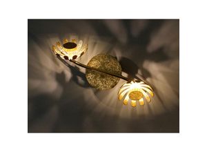 4250294313485 - - Zweiflammige led Deckenleuchte bloom aus Metall in Blattgold mit Blumen Motiv