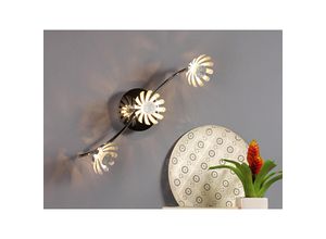 4250294313515 - - Dreiflammige led Deckenleuchte bloom aus Metall in Blattsilber mit Blumen Motiv