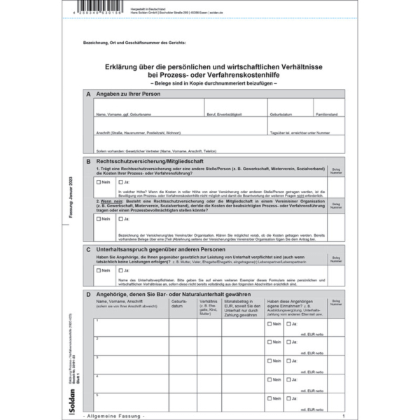 4250340530156 - Fragebogen Prozess-Verfahrenskosten K430 50St 4250340530156 50 Stück