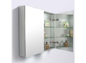 4250347324314 - - Aluminium-Spiegelschrank G900 2-türig - innen und außen Spiegel - 90 x 70 x 13 cm