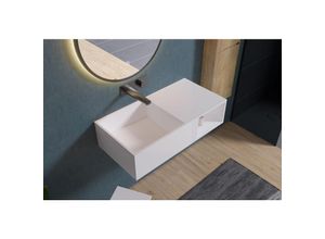 4250347325748 - - Wandwaschbecken PB2037 aus Mineralguss - 80 x 40 x 20 cm - Weiß